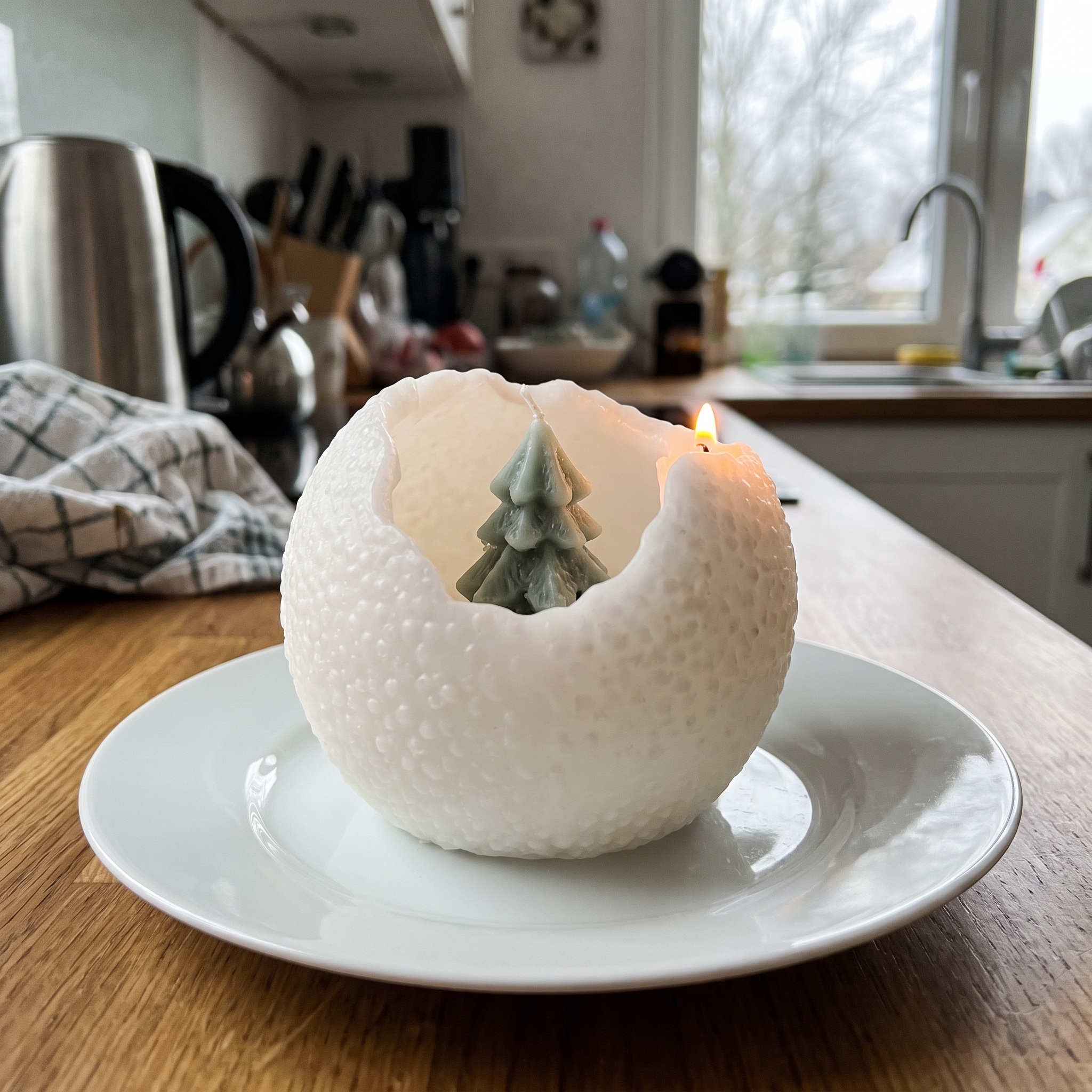 Spiral candle with a Christmas tree inside made by a student